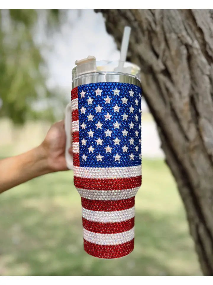 Crystal American Flag "Blinged Out" 40 oz. Tumbler