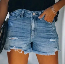 High Waisted Denim Frayed Shorts