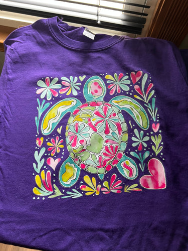 Floral Turtle - YS Purple Tee